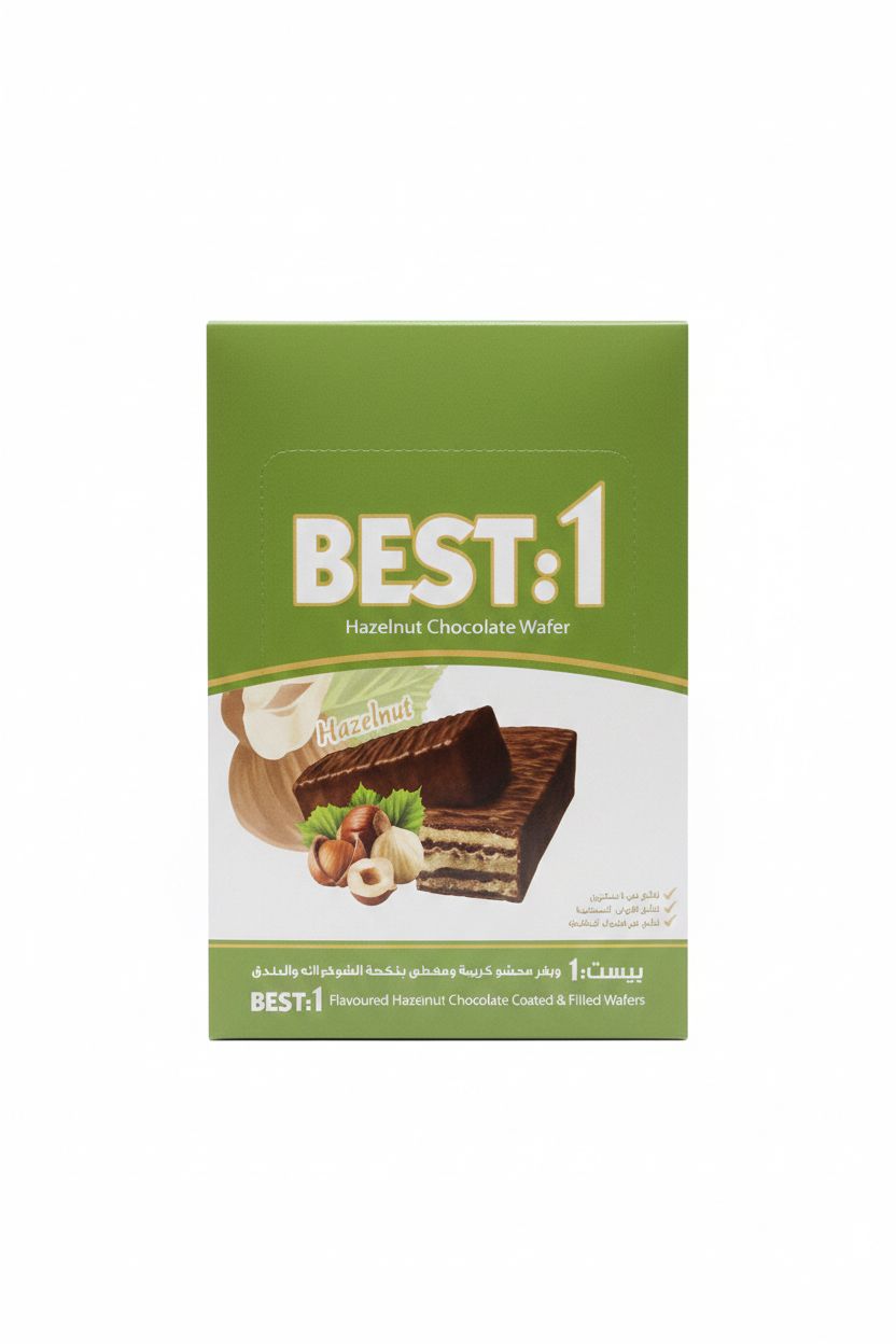 5B45203D-A733-4114-BDC7-3983E6FF01AE ويفر بست مغطى بالشوكلاتة والبندق باكت كامل 20جم 24 حبه - الصورة 1