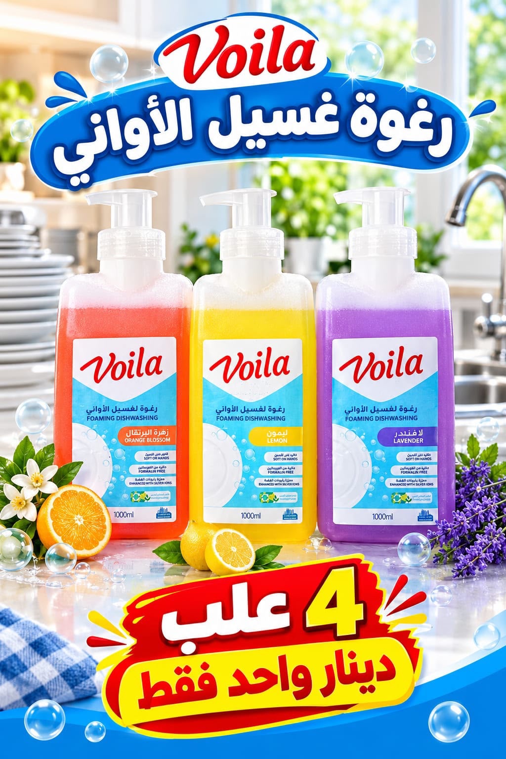 رغوة لغسيل الاواني فويلا 1 لتر 4 حبات